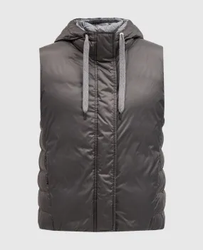 Brunello Cucinelli Gray down vest with ecolatun monil chain